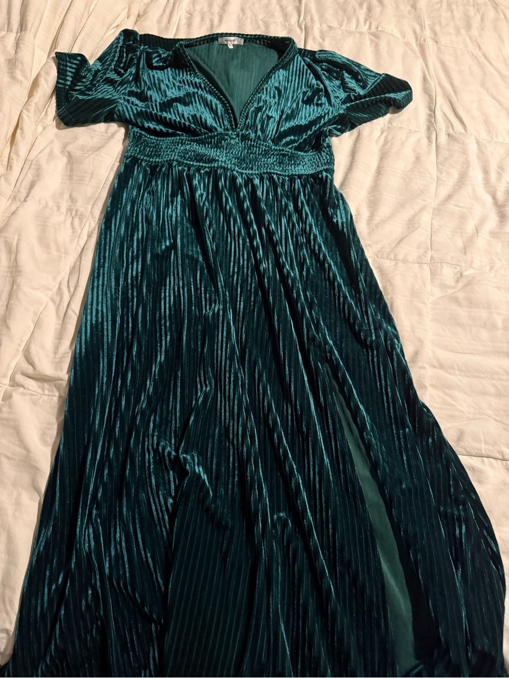 Emerald Green Velvet Plisse Maxi Dress - Women